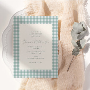 Stoffige Teal Gingham Klassieke Elegante Baby Show Kaart