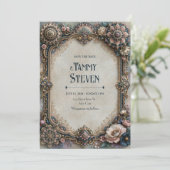 Stoffige Teal Mandala Bloemenframe Bruiloft Kaart (Staand voorkant)