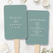 Stoffige Teal Minimalistische Script Trouwprogramm Handwaaier