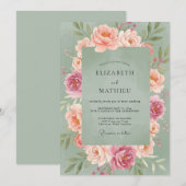 Stoffige Teal Ranunculus Eucalyptus Bruiloft Kaart (Voorkant / Achterkant)