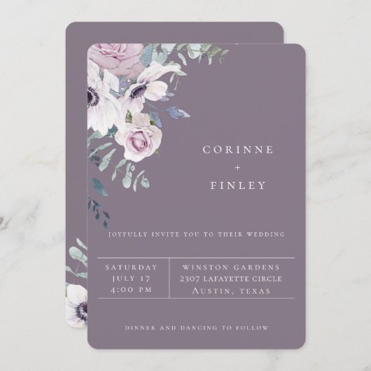 Stoffige Tuin Bloem Violet Trouw Uitnodiging (Voorkant / Achterkant)