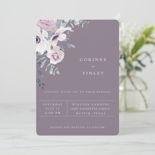 Stoffige Tuin Bloem Violet Trouw Uitnodiging (Staand voorkant)