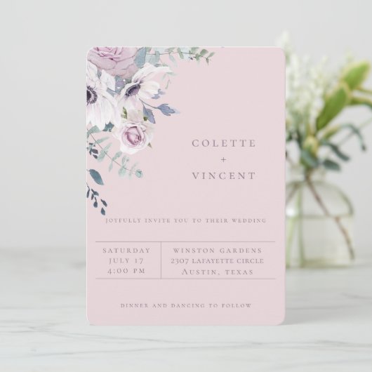 Stoffige Tuin Bloemige Blush Trouw Uitnodiging (Staand voorkant)