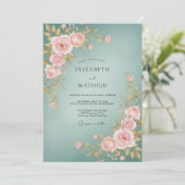 Stoffige Turquoise Blush Roze Bruiloft Kaart (Staand voorkant)