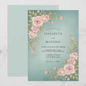 Stoffige Turquoise Blush Roze Bruiloft Kaart (Voorkant / Achterkant)