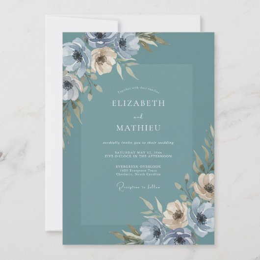Stoffige Turquoise Serene Botanische Bruiloft Kaart (Voorkant)