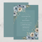 Stoffige Turquoise Serene Botanische Bruiloft Kaart (Voorkant / Achterkant)