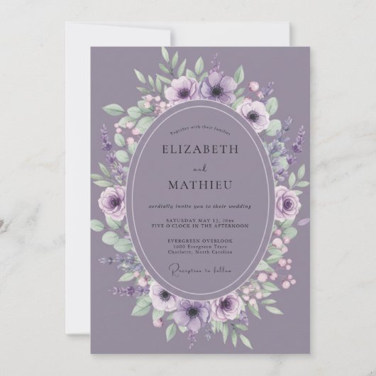 Stoffige Vintage Mauve Bloemblad Bruiloft Kaart (Voorkant)