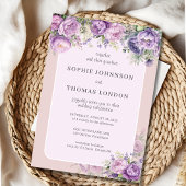 Stoffige violette bloemen waterverf bruiloft kaart