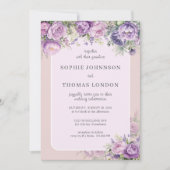 Stoffige violette bloemen waterverf bruiloft kaart (Voorkant)