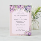 Stoffige violette bloemen waterverf bruiloft kaart (Staand voorkant)