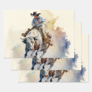 Stoffige western aquarel “Rodeo stierrijder” Inpakpapier Vel