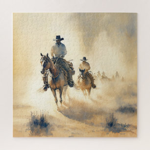 Stoffige western waterverf ‘Ruiters in de dageraad Legpuzzel