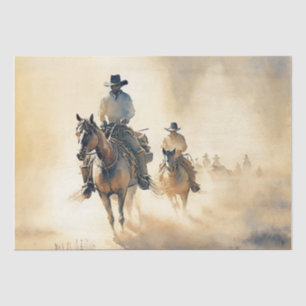 Stoffige western waterverfschilderij ‘Ruiters in d Tissuepapier