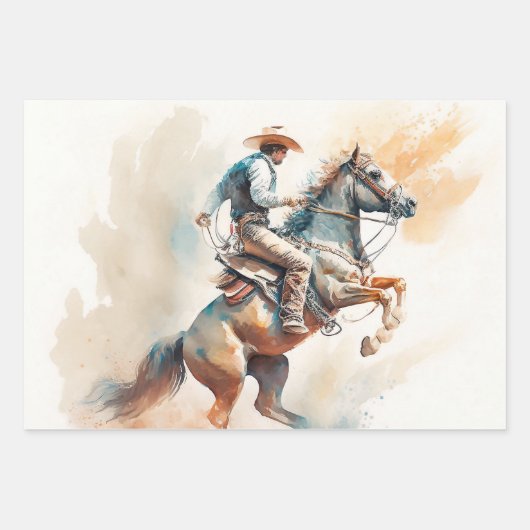 Stoffige Western Waterverfschildering “Bokkend Paa Inpakpapier Vel (Voorkant 2)