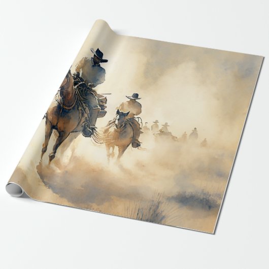 Stoffige western waterverfschildering ‘Riders in t Cadeaupapier (Uitgerold)