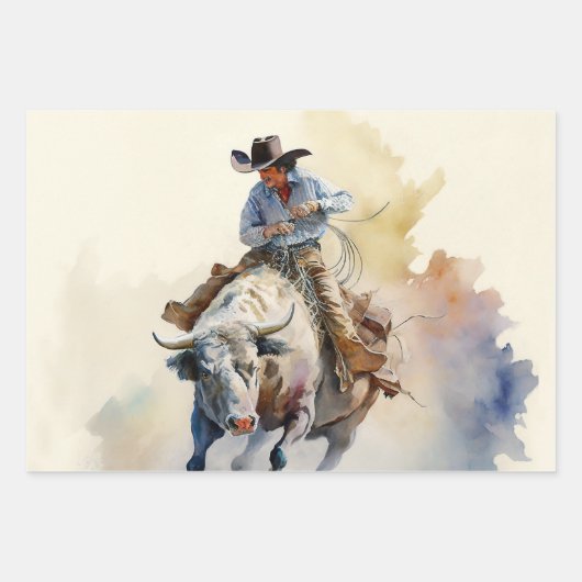 Stoffige western waterverfschildering “Rodeo-stier Inpakpapier Vel (Voorkant 3)