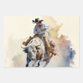 Stoffige western waterverfschildering “Rodeo-stier Inpakpapier Vel (Voorkant 2)
