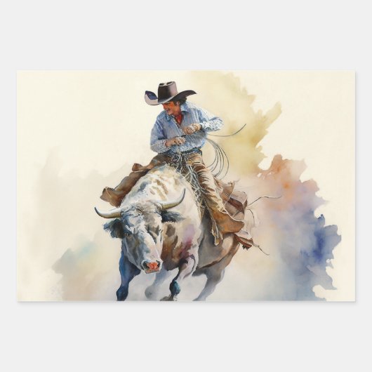 Stoffige western waterverfschildering “Rodeo-stier Inpakpapier Vel (Voorkant 2)