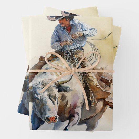 Stoffige western waterverfschildering “Rodeo-stier Inpakpapier Vel (In situ)