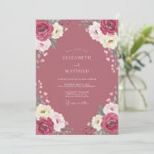 Stoffige wijn Ranunculus Eucalyptus Bruiloft Kaart (Staand voorkant)