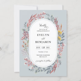 Stoffige Wilde Bloem Aquarel Trouw Uitnodiging