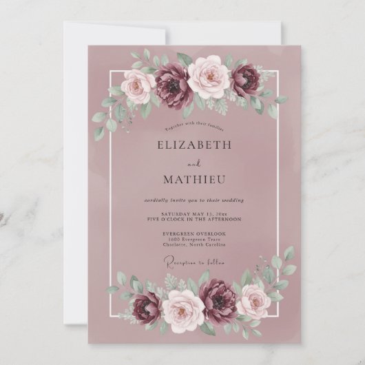 Stoffige Zachte Mauve Bloemblad Bruiloft Kaart (Voorkant)