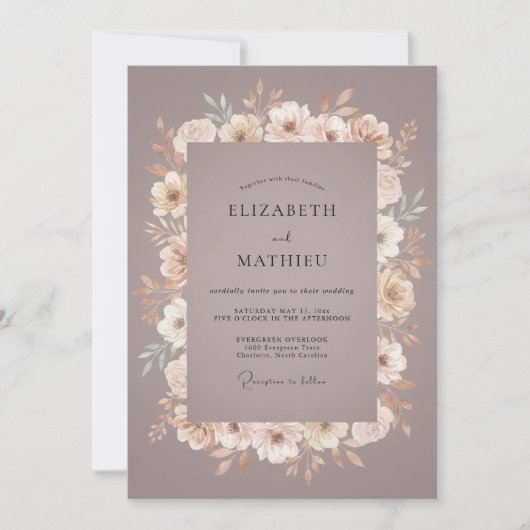 Stoffige Zachte Mauve Krans Bruiloft Kaart (Voorkant)