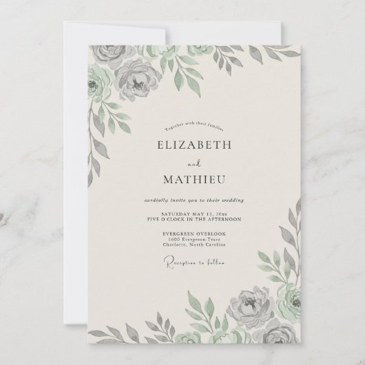 Stoffige Zilveren Eucalyptus Bruiloft Kaart (Voorkant)