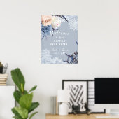 Stofgrijs en perzikkleurig bloemen kant trouwtekst poster (Thuiskantoor)