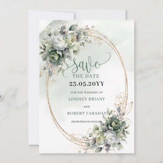 Stofgroen blad waterverf Save The Date (Voorkant)