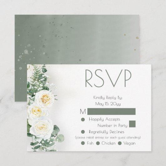 Stofgroen bloemendecor Bruiloft RSVP-reactiekaart RSVP Kaartje (Voorkant / Achterkant)