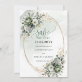 Stofgroen Botanisch Gebladerte Save The Date (Voorkant)