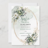 Stofgroen Eucalyptus Groene Begroeting Save The Date (Voorkant)