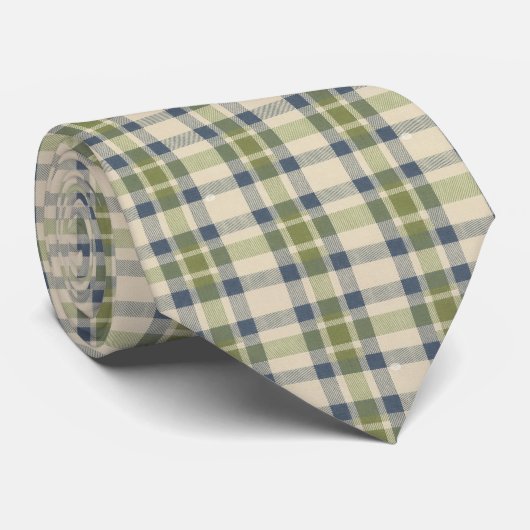 Stofgroen geruit heren stropdas  Vichy ruit (Opgerold)