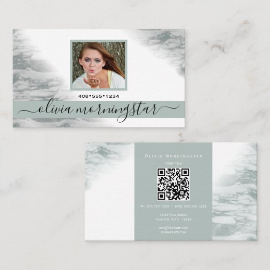 Stofgroen waterverf QR en foto Visitekaartje (Voorkant / Achterkant)