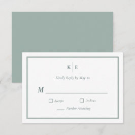 Stofgroene Monogram Huwelijks RSVP-reactiekaart RSVP Kaartje