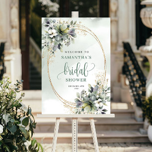 Stofgroene waterverf bruiloftsontvangstbord poster