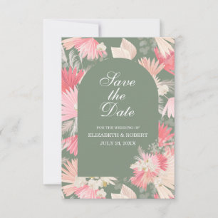 Stofgroene witte orchidee Save The Date kaart