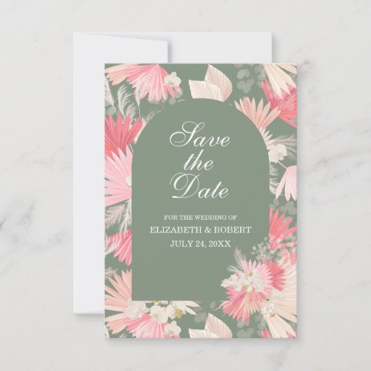 Stofgroene witte orchidee Save The Date kaart (Voorkant)