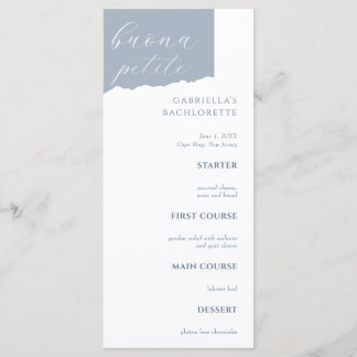 Stofjas Blauw vrijgezellenfeest menu Italiaans