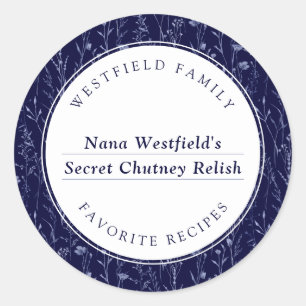 Stofjas Blauwe Wilde Bloem Familie Recept Voedsel  Ronde Sticker