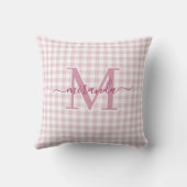 Stofkleurige roze geruite sierkussen met monogram (Achterkant)