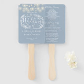 Stoflige blauwe slingerlichten bruiloftsprogramma handwaaier (Voorkant en achterkant)