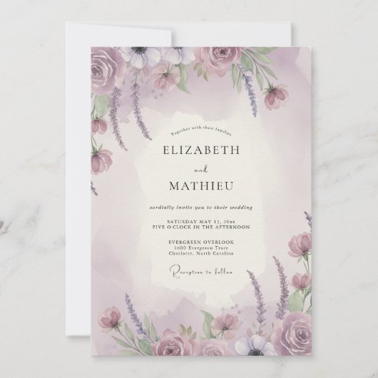 Stoflilak Bruiloft met Wilde Bloemen Kaart (Voorkant)