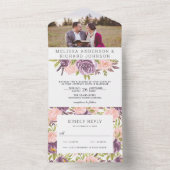 Stofpaarse en roze bloemige trouwfoto all in one uitnodiging (Binnen)