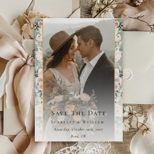 Stofrig Roze Salie Groen Vintage Trouwfoto Save The Date