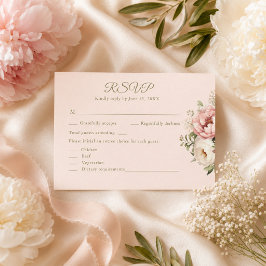 Stofrige Blush Bloemen Bruiloft RSVP Kaart