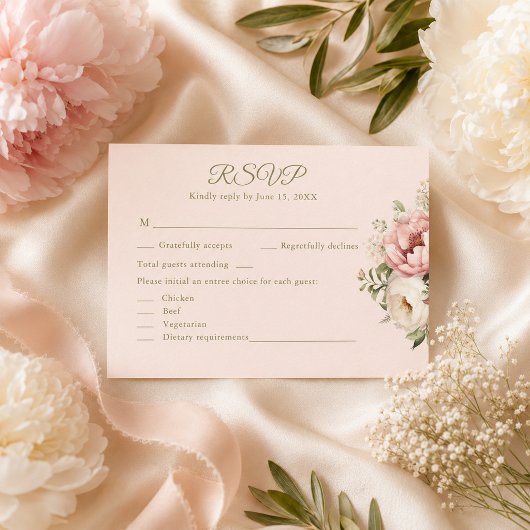 Stofrige Blush Bloemen Bruiloft RSVP Kaart