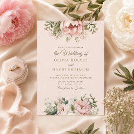 Stofrige Blush Bloemen Bruiloftsinvatie Kaart